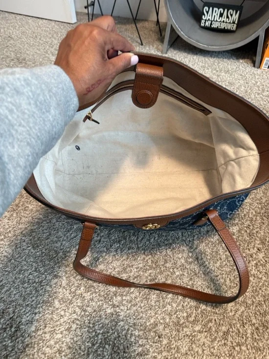 Gucci Blue Denim GG Monogram Tote with Brown Leather Trim - Picture 5 of 5